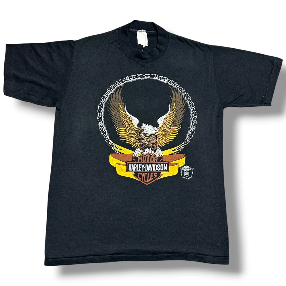 RARE Vintage 70s Harley Davidson Tee Shirt Eagle Chain Bar Shield Biker Sz M